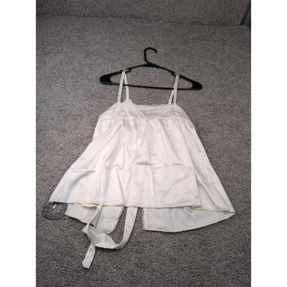 Sugar Thrillz Ivory Satin Lace Trim Babydoll Camisole Top Medium NWT